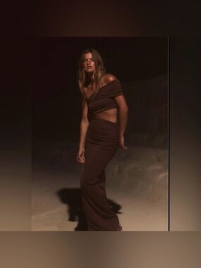 Zara Brown Off-Shoulder Cutout Maxi Dress